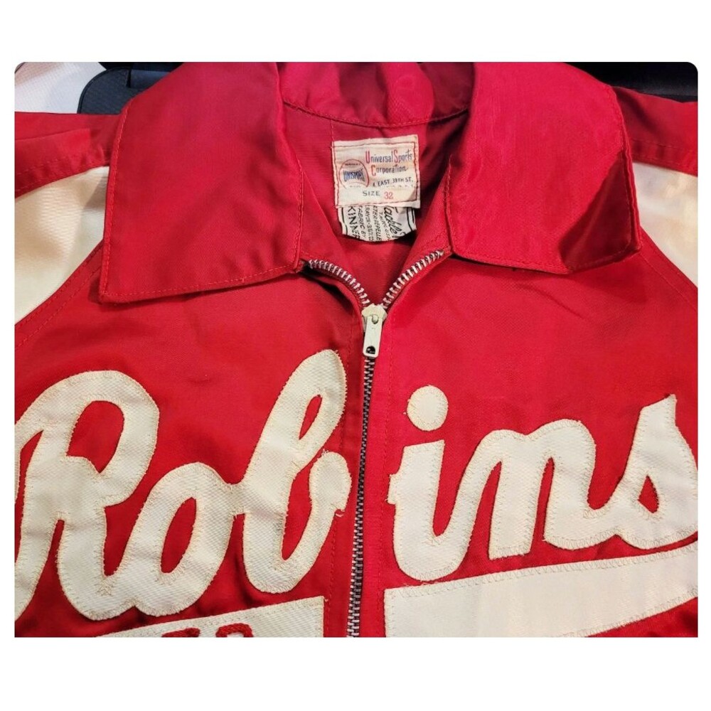 Vintage 50s Robins AFB Basketball Warmup Jersey Unisport Tackle Twill Satin Zip - Picture 3 of 10